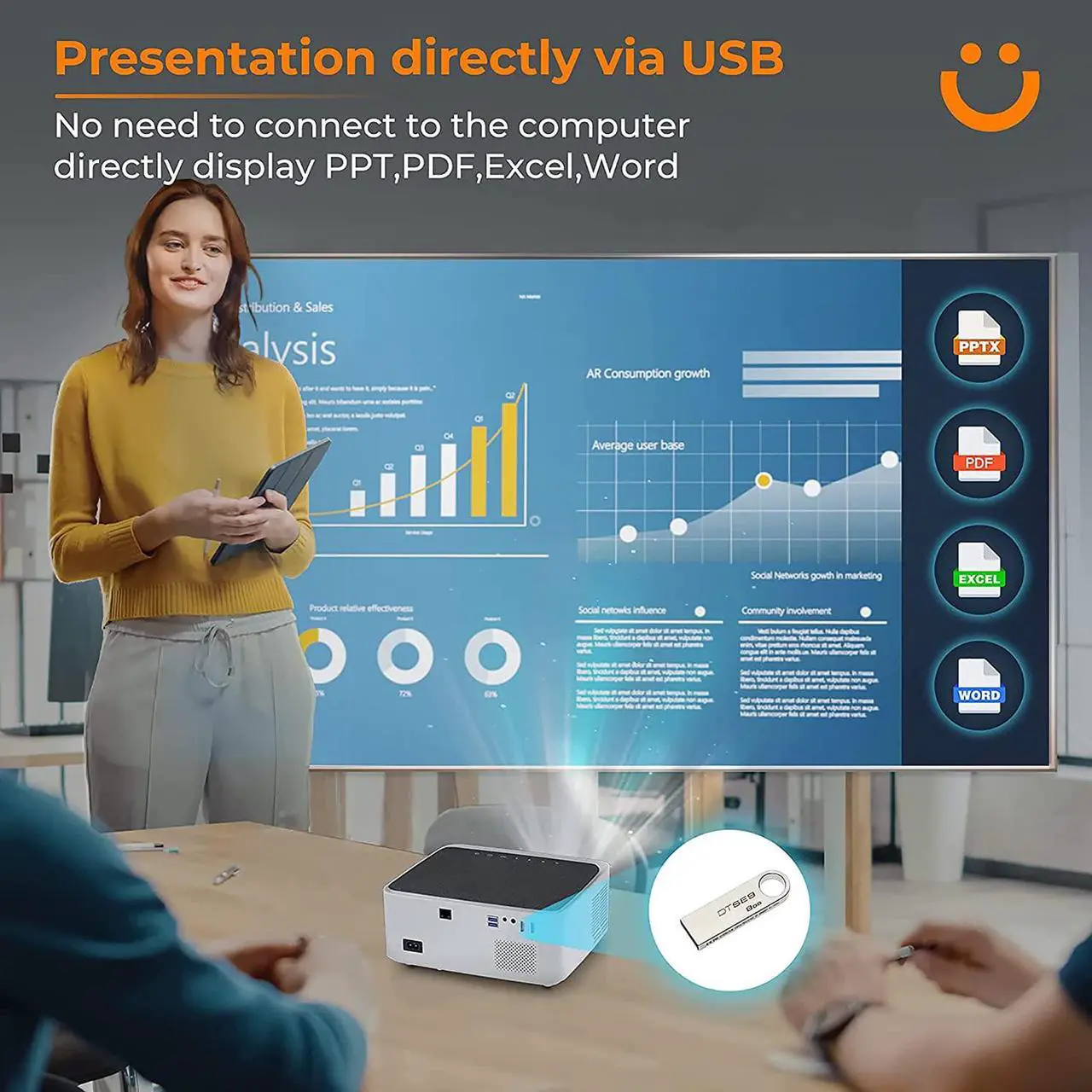 Alt view image 5 of 8 - Projector with WiFi and Bluetooth, 13000L Outdoor Movie Projector Native 1080P 5G WiFi 4K Supported, YABER V6 Portable Home Theater Projector, 300" Display 4P Keystone 50% Zoom Compatible with Phone