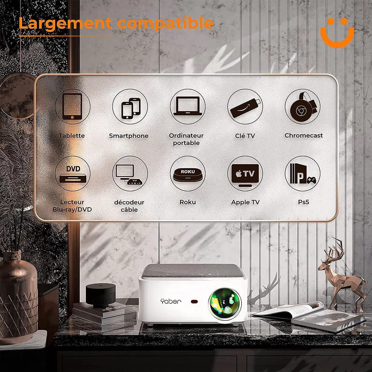 Alt view image 6 of 8 - Projector with WiFi and Bluetooth, 13000L Outdoor Movie Projector Native 1080P 5G WiFi 4K Supported, YABER V6 Portable Home Theater Projector, 300" Display 4P Keystone 50% Zoom Compatible with Phone
