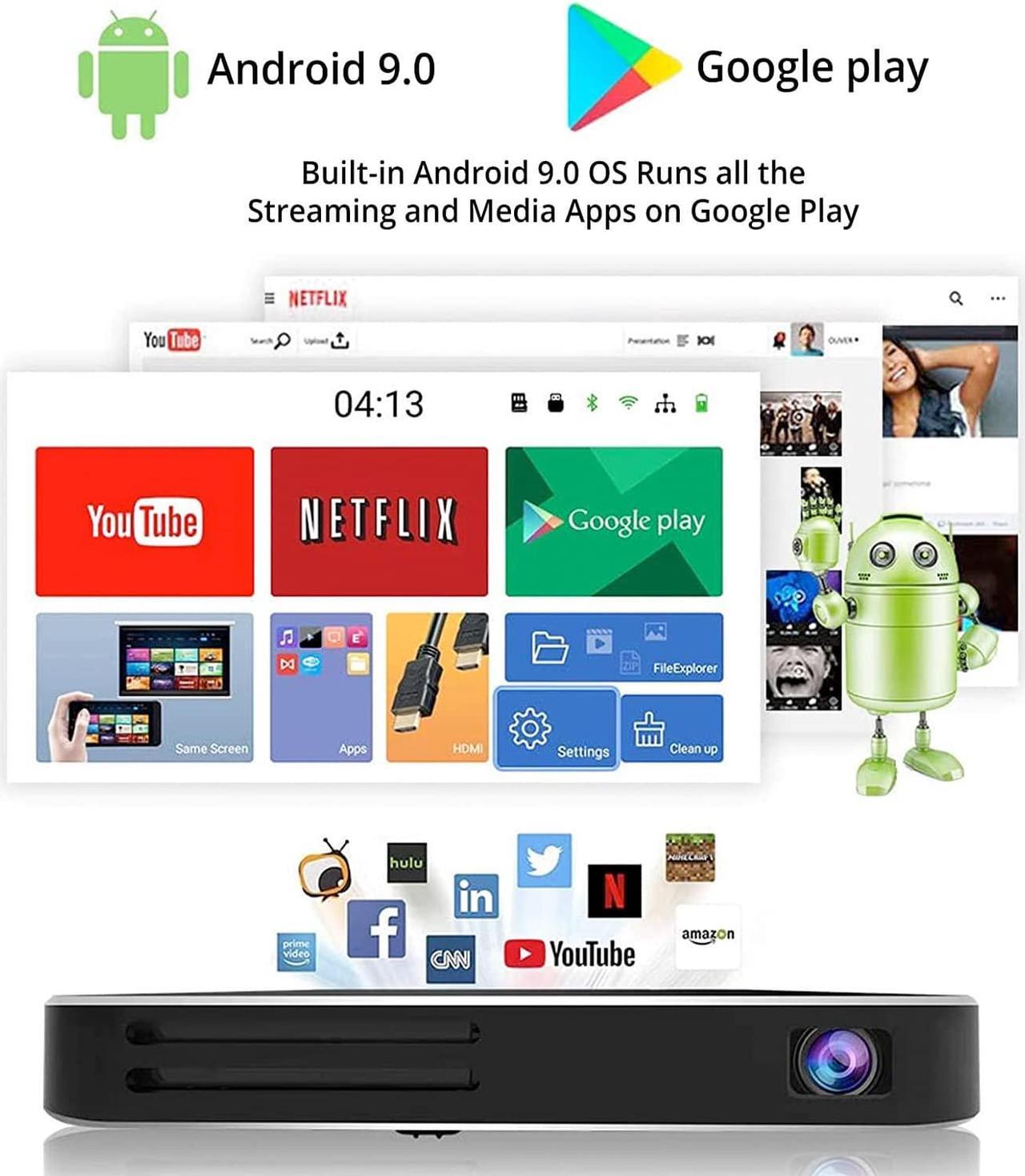 Alt view image 4 of 7 - AKASO WT50 Mini Pocket Pico Projector, 1080P Movie Video DLP Portable Projector with Android OS, Built-in Battery WiFi & Bluetooth, Projector for Cookie Decorating, Connects to iPhone and Android