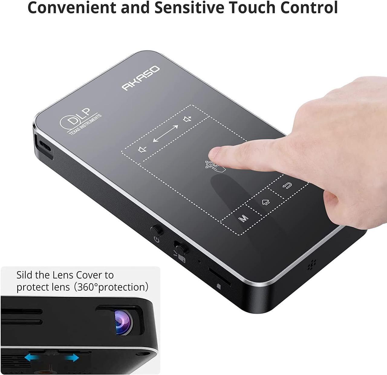 Alt view image 3 of 7 - AKASO WT50 Mini Pocket Pico Projector, 1080P Movie Video DLP Portable Projector with Android OS, Built-in Battery WiFi & Bluetooth, Projector for Cookie Decorating, Connects to iPhone and Android