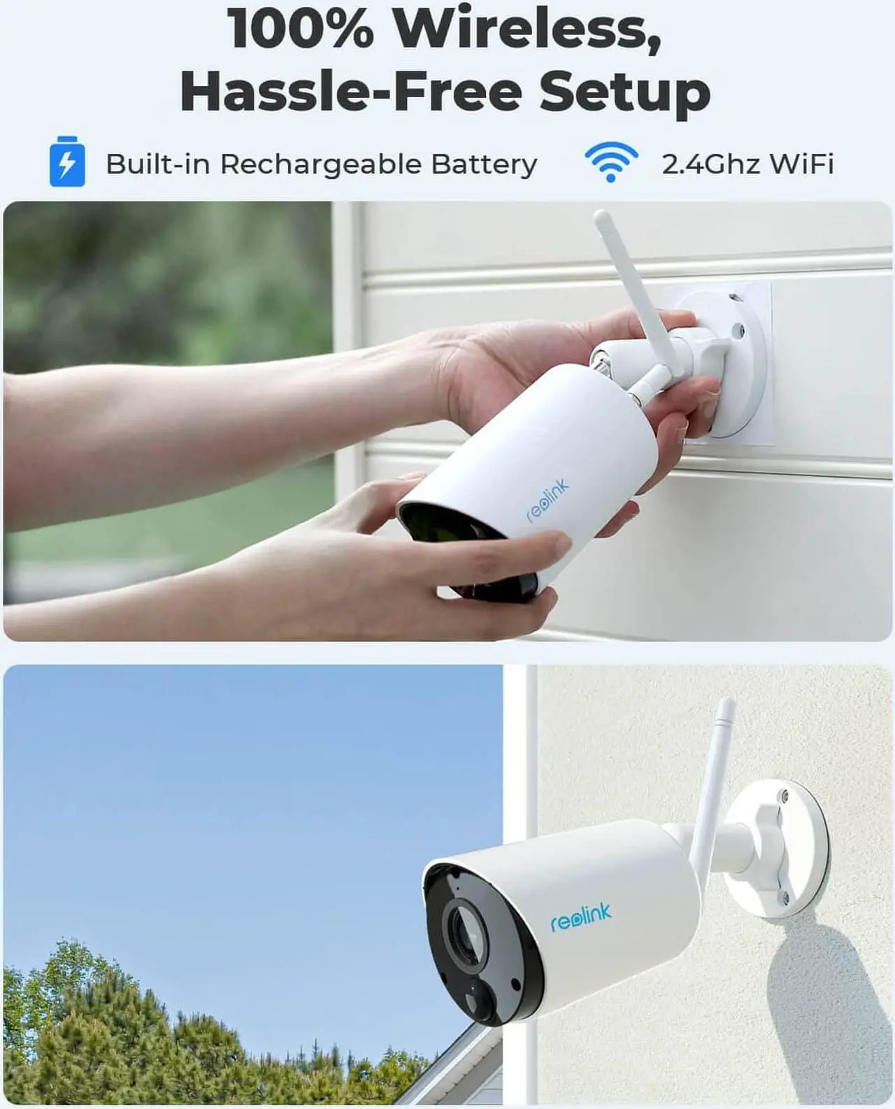 Alt view image 2 of 7 - REOLINK 3MP Cameras for Home Security Outside, No Hub Needed, Rechargeable Battery Powered, People/Vehicle Detection, 2.4GHz WiFi, Local Storage, Compatible with Alexa, Argus Eco (Pack of 2)