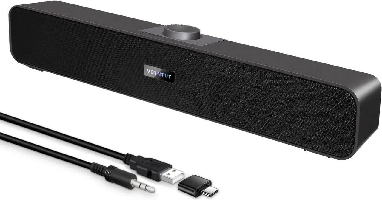 VOTNTUT Computer Speakers,Wired USB Desktop Speaker,Stereo USB Powered Mini Sound Bar Speaker for PC Tablets Desktop Laptop MP3 Mac Air/Pro((USB-C to USB Adapter Included)