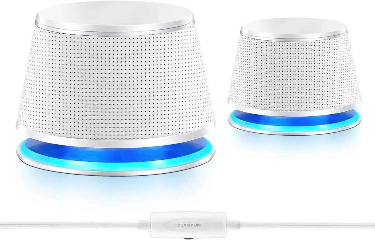 Main image of Sanyun SW102 Computer Speakers, 5Wx2, Deep Bass in Small Body, Stereo 2.0 USB Powered 3.5mm Aux Multimedia Speakers, Built-in Bottom Bass Radiators, PC Laptop Desktop Speakers, White