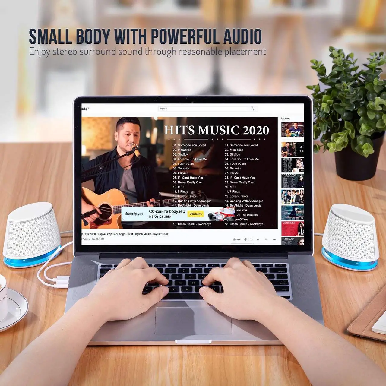 Alt view image 6 of 7 - Sanyun SW102 Computer Speakers, 5Wx2, Deep Bass in Small Body, Stereo 2.0 USB Powered 3.5mm Aux Multimedia Speakers, Built-in Bottom Bass Radiators, PC Laptop Desktop Speakers, White
