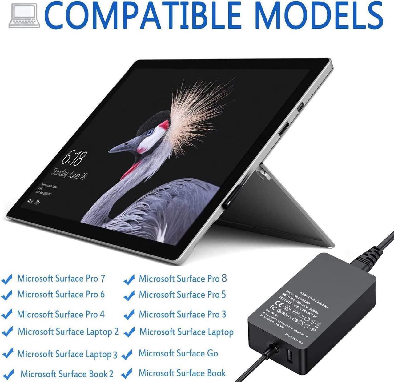 Alt view image 3 of 6 - Surface Pro Charger, Surface Laptop Charger 65W 15V 4A Power Supply for Surface Pro 3/4/5/6/7/X Surface Laptop 1/2/3 Surface Go 1/2 & Surface Book 1/2 with USB Port