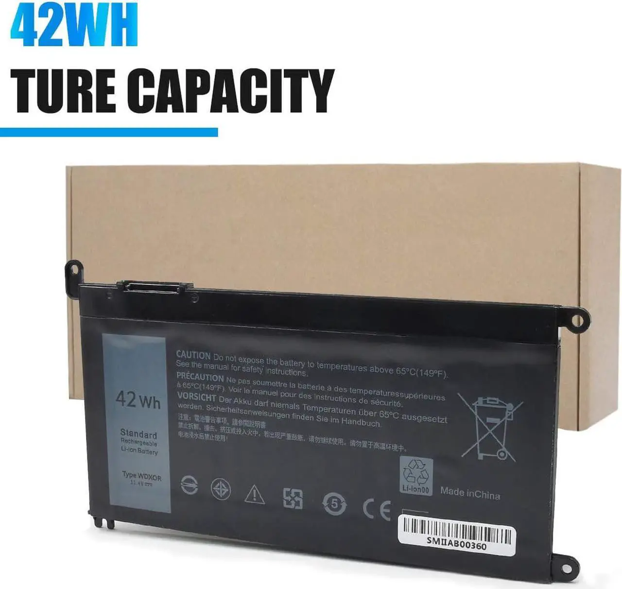 Alt view image 3 of 7 - 42WH WDXOR 11.4V Battery Replace for Dell Inspiron 13 7378 13 5000 5378 5368 15 7579 5567 5568 5578 7570 7569 Inspiron 5000 7000 17 5000 Series Laptop
