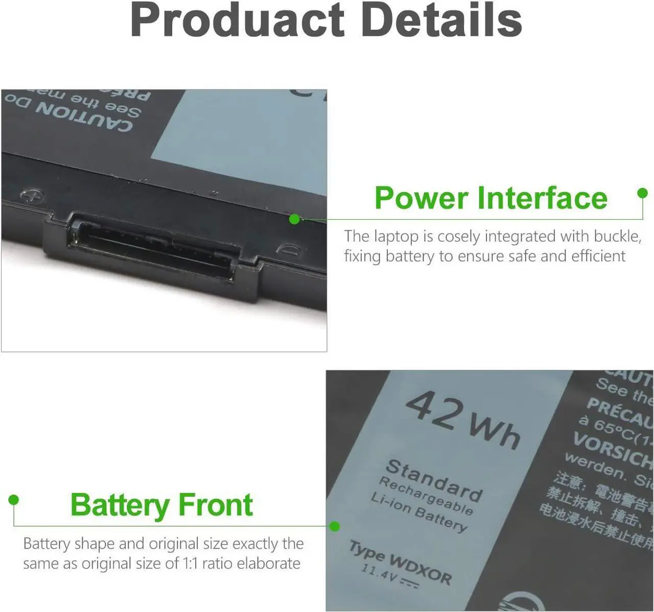 Alt view image 6 of 7 - 42WH WDXOR 11.4V Battery Replace for Dell Inspiron 13 7378 13 5000 5378 5368 15 7579 5567 5568 5578 7570 7569 Inspiron 5000 7000 17 5000 Series Laptop