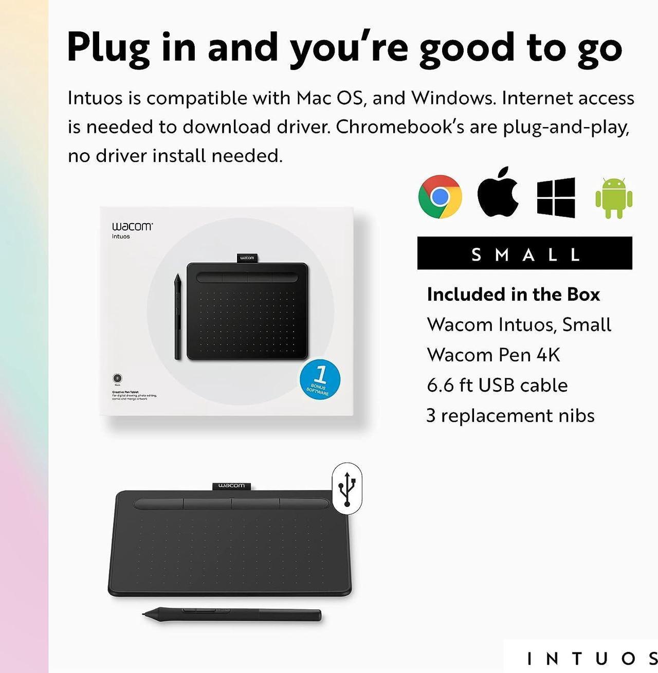 Alt view image 7 of 7 - Wacom Intuos Small Graphics Drawing Tablet, includes Training & Software; 4 Customizable ExpressKeys Compatible With Chromebook Mac Android & Windows, drawing, photo/video editing, design & education