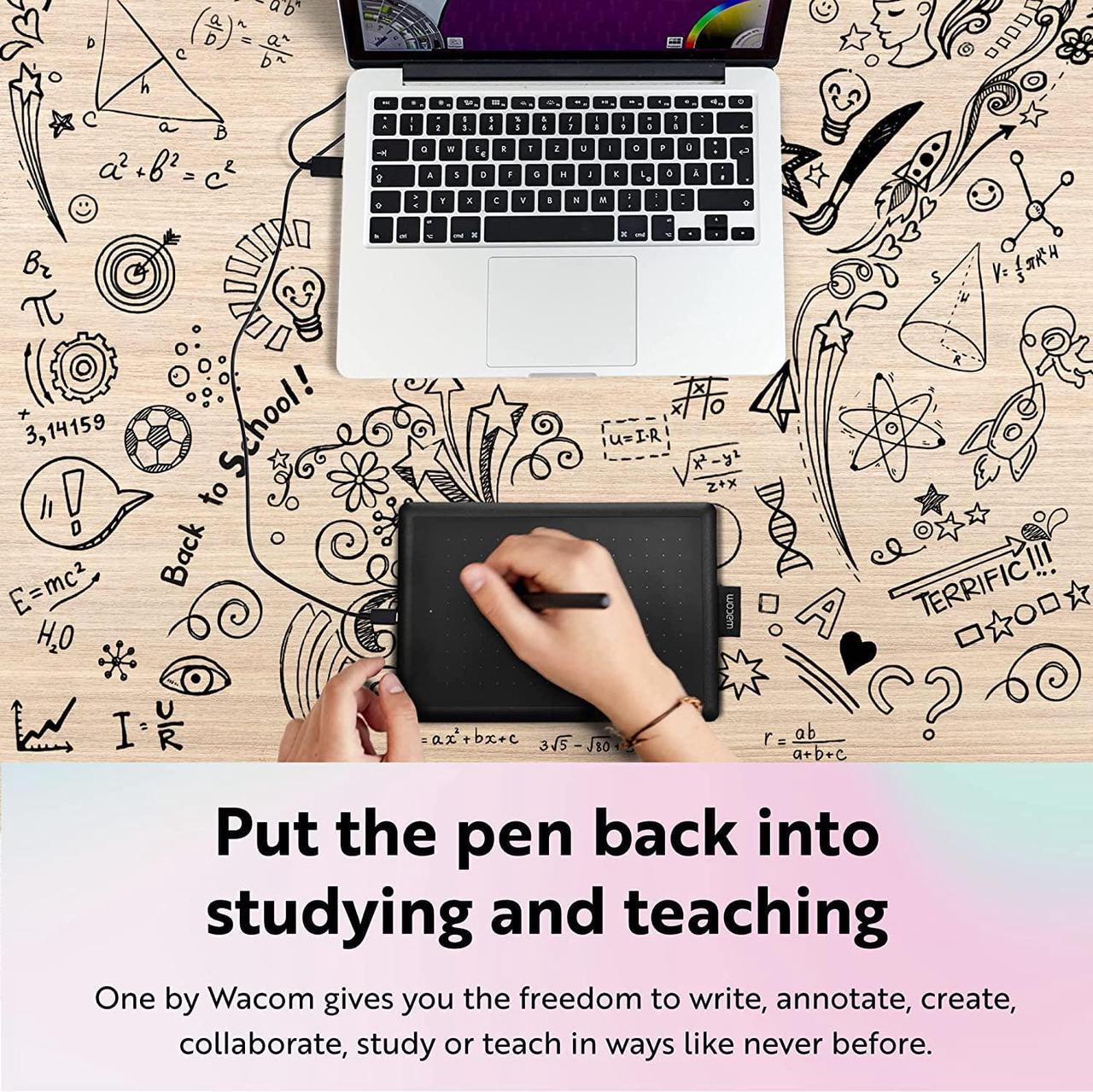 Alt view image 2 of 7 - One by Wacom Small Graphics Drawing Tablet 8.3 x 5.7 Inches, Portable Versatile for Students and Creators, Ergonomic 2048 Pressure Sensitive Pen Included, Compatible with Chromebook Mac and Windows