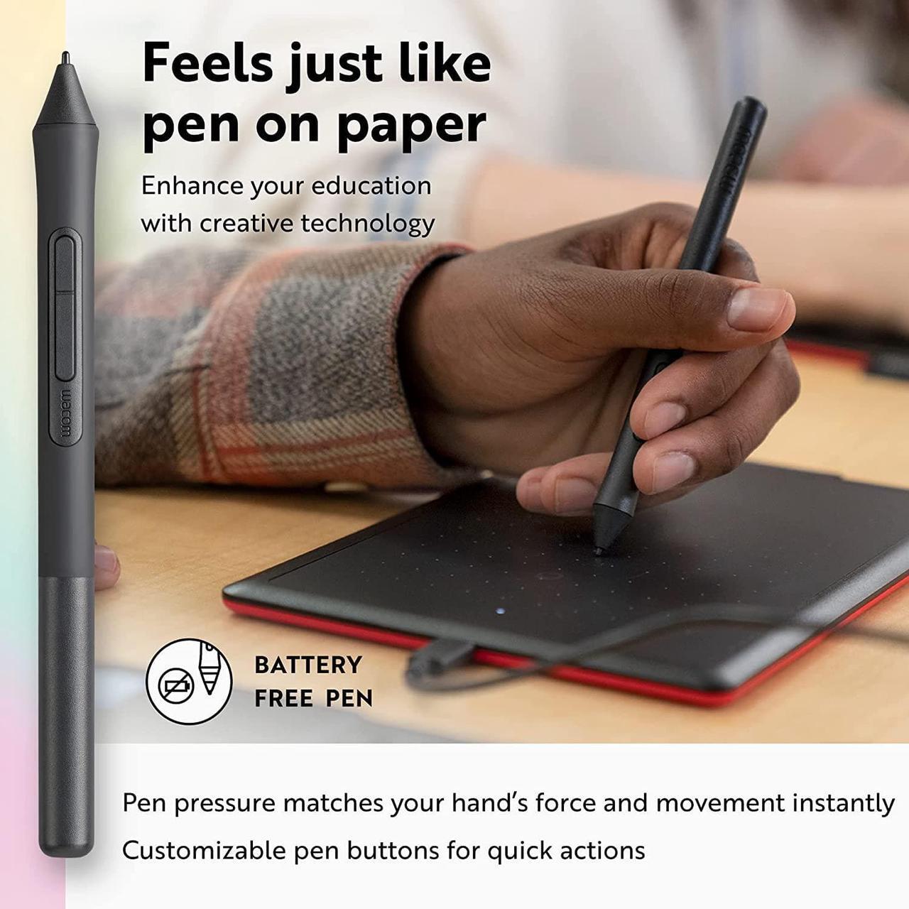 Alt view image 3 of 7 - One by Wacom Small Graphics Drawing Tablet 8.3 x 5.7 Inches, Portable Versatile for Students and Creators, Ergonomic 2048 Pressure Sensitive Pen Included, Compatible with Chromebook Mac and Windows