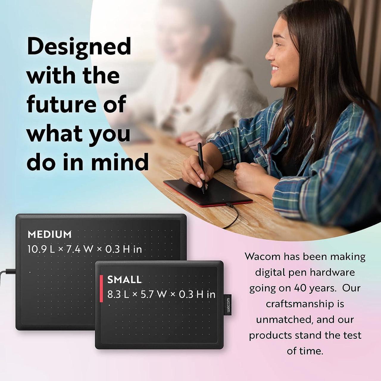 Alt view image 7 of 7 - One by Wacom Small Graphics Drawing Tablet 8.3 x 5.7 Inches, Portable Versatile for Students and Creators, Ergonomic 2048 Pressure Sensitive Pen Included, Compatible with Chromebook Mac and Windows
