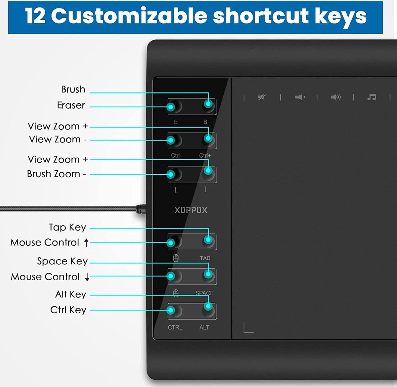 Alt view image 7 of 7 - XOPPOX Graphics Drawing Tablet 10 x 6 Inch Large Active Area with 8192 Levels Battery-Free Pen and 12 Hot Keys, Compatible with PC/Mac/Android OS for Painting, Design & Online Teaching