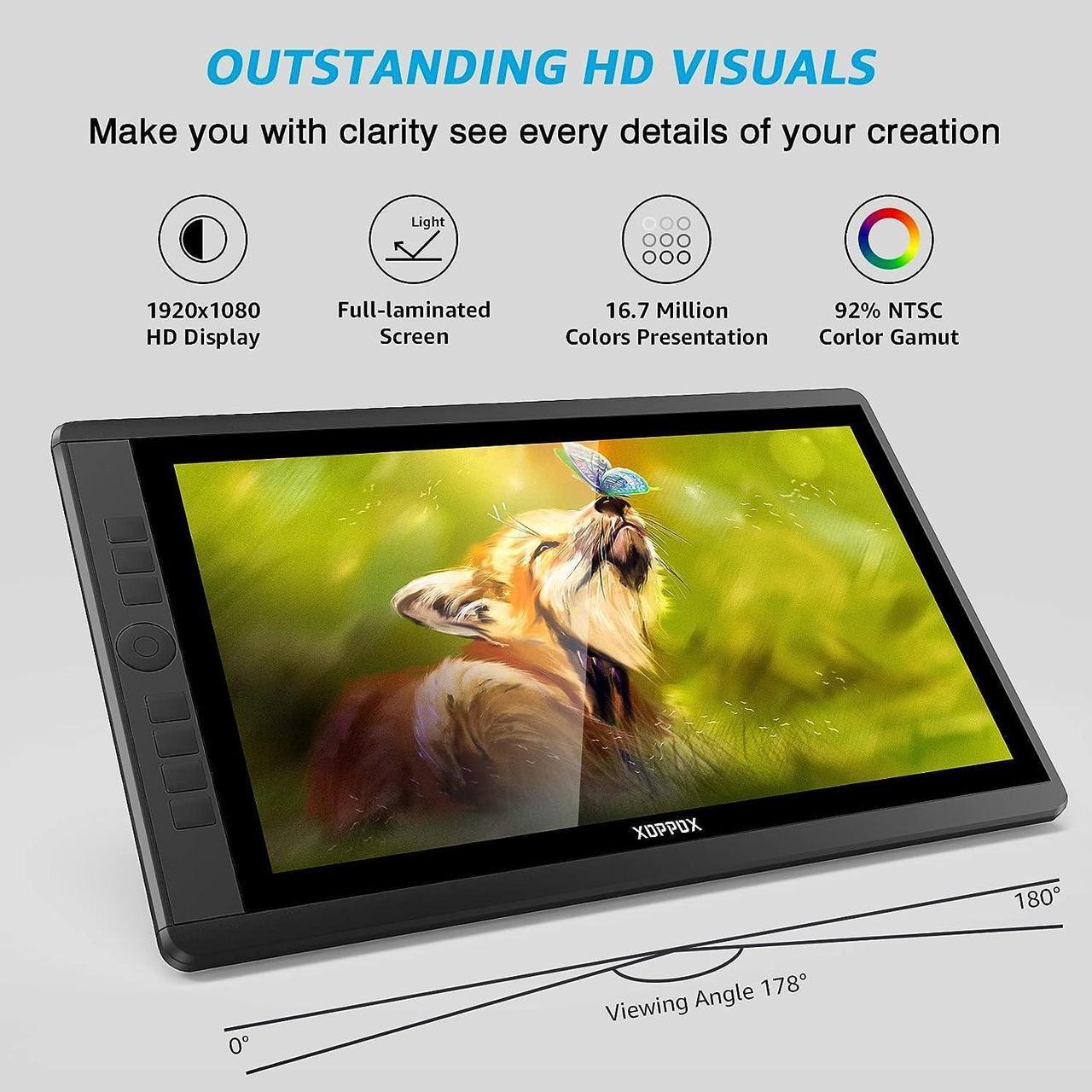 Alt view image 5 of 7 - Drawing Tablet with Screen, 15.6'' XOPPOX Graphics Drawing Monitor Pen Display with 1080P Full Laminated Screen,Tilt 8192 Levels Battery-Free Stylus,Adjustable Stand,Compatible for Window/Mac