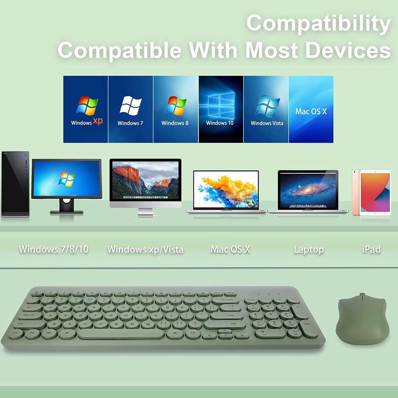 Alt view image 4 of 7 - Arcwares Wireless Keyboard and Mouse Combo, Sweet Green Cute Keyboard, 2.4G USB Ergonomic Full-Sized Mute Keyboard for Computer, Laptop, PC Desktops, Mac