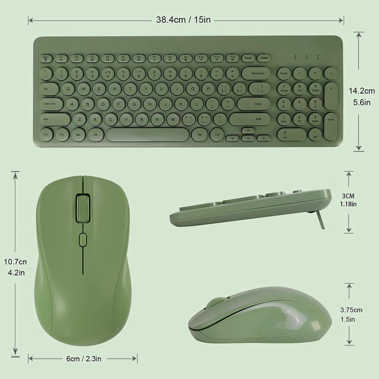 Alt view image 6 of 7 - Arcwares Wireless Keyboard and Mouse Combo, Sweet Green Cute Keyboard, 2.4G USB Ergonomic Full-Sized Mute Keyboard for Computer, Laptop, PC Desktops, Mac