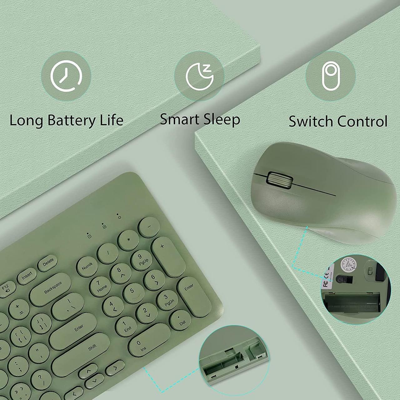 Alt view image 7 of 7 - Arcwares Wireless Keyboard and Mouse Combo, Sweet Green Cute Keyboard, 2.4G USB Ergonomic Full-Sized Mute Keyboard for Computer, Laptop, PC Desktops, Mac