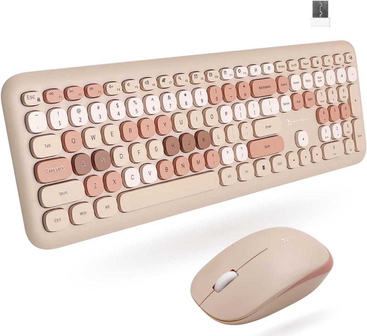 Main image of X9 Performance Colorful Keyboard and Mouse Combo - 2.4Ghz Wireless - Transform Your Space with a Cute Wireless Keyboard and Mouse Set (110 Keys and 18 Shortcuts) - for PC and Chrome (Brown)
