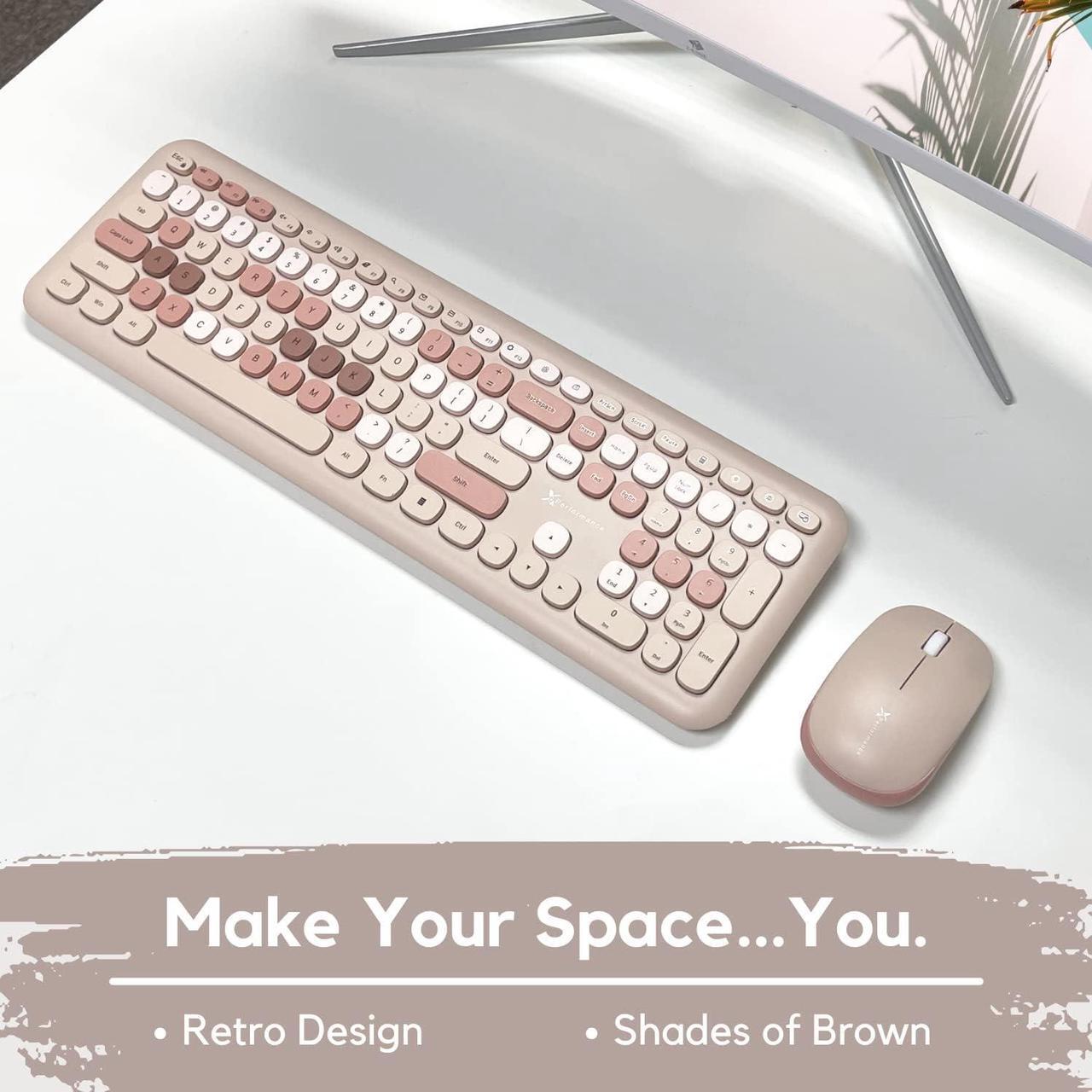 Alt view image 2 of 7 - X9 Performance Colorful Keyboard and Mouse Combo - 2.4Ghz Wireless - Transform Your Space with a Cute Wireless Keyboard and Mouse Set (110 Keys and 18 Shortcuts) - for PC and Chrome (Brown)