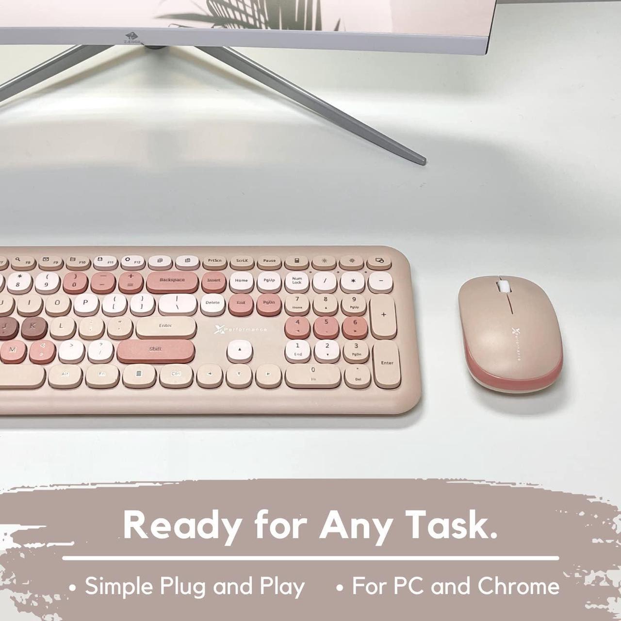 Alt view image 3 of 7 - X9 Performance Colorful Keyboard and Mouse Combo - 2.4Ghz Wireless - Transform Your Space with a Cute Wireless Keyboard and Mouse Set (110 Keys and 18 Shortcuts) - for PC and Chrome (Brown)
