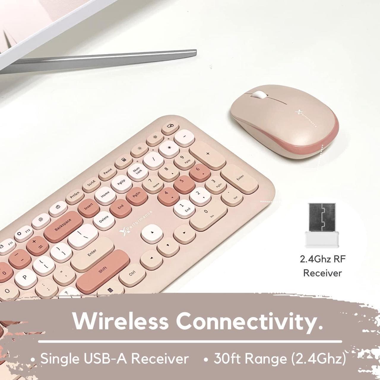 Alt view image 4 of 7 - X9 Performance Colorful Keyboard and Mouse Combo - 2.4Ghz Wireless - Transform Your Space with a Cute Wireless Keyboard and Mouse Set (110 Keys and 18 Shortcuts) - for PC and Chrome (Brown)