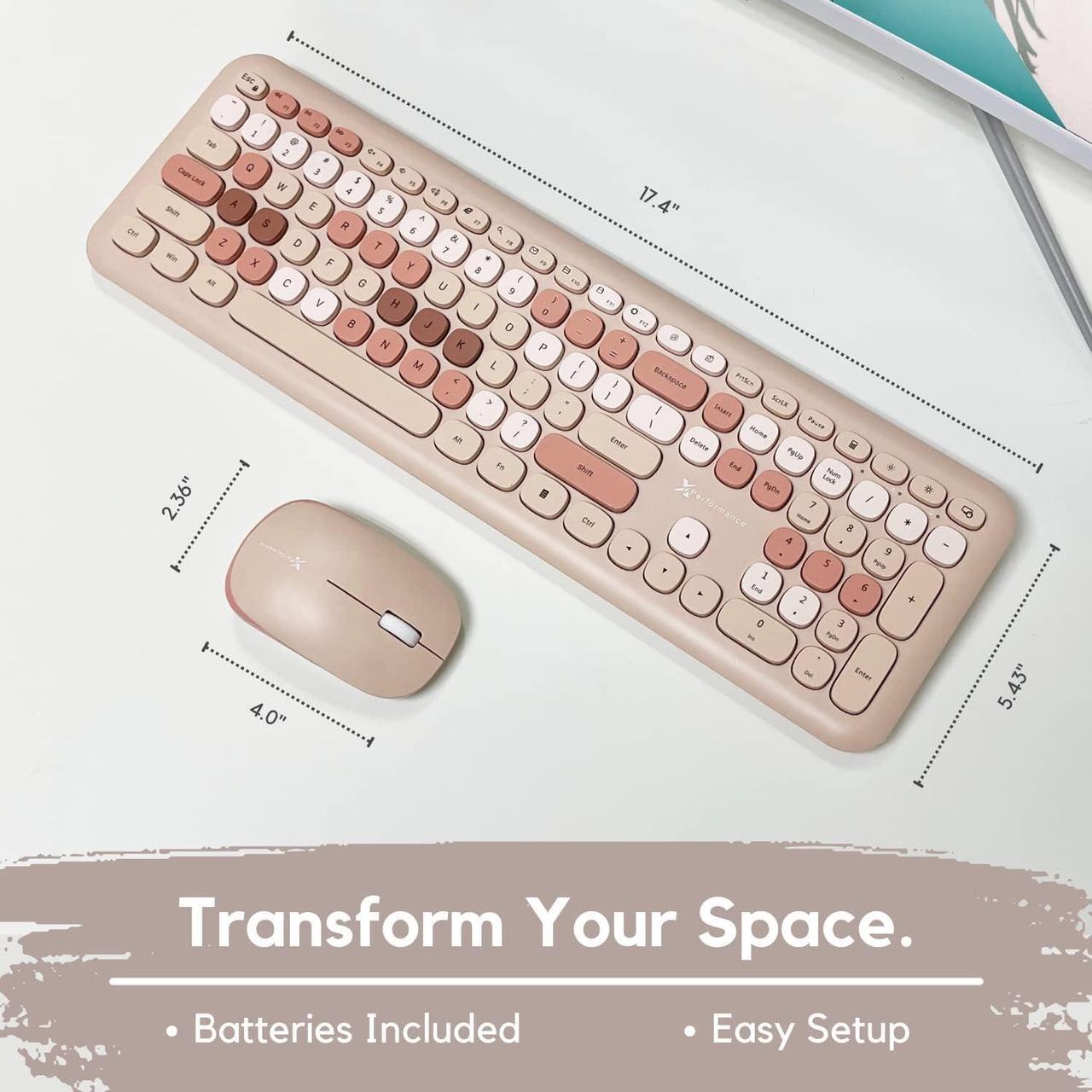 Alt view image 7 of 7 - X9 Performance Colorful Keyboard and Mouse Combo - 2.4Ghz Wireless - Transform Your Space with a Cute Wireless Keyboard and Mouse Set (110 Keys and 18 Shortcuts) - for PC and Chrome (Brown)