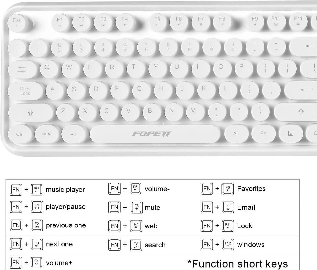 Alt view image 6 of 7 - FOPETT Wireless Keyboard and Mouse Combo, 104 Keys Full-Sized 2.4 GHz Round Keycap Colorful Keyboards, USB Receiver Plug and Play, for Windows, Mac, PC, Laptop, Desktop - White