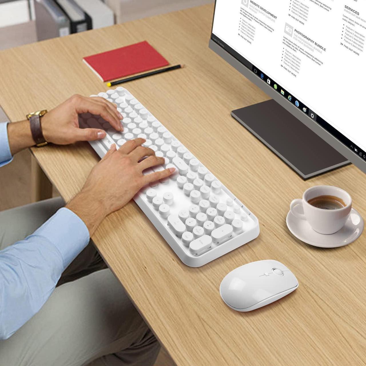 Alt view image 7 of 7 - FOPETT Wireless Keyboard and Mouse Combo, 104 Keys Full-Sized 2.4 GHz Round Keycap Colorful Keyboards, USB Receiver Plug and Play, for Windows, Mac, PC, Laptop, Desktop - White