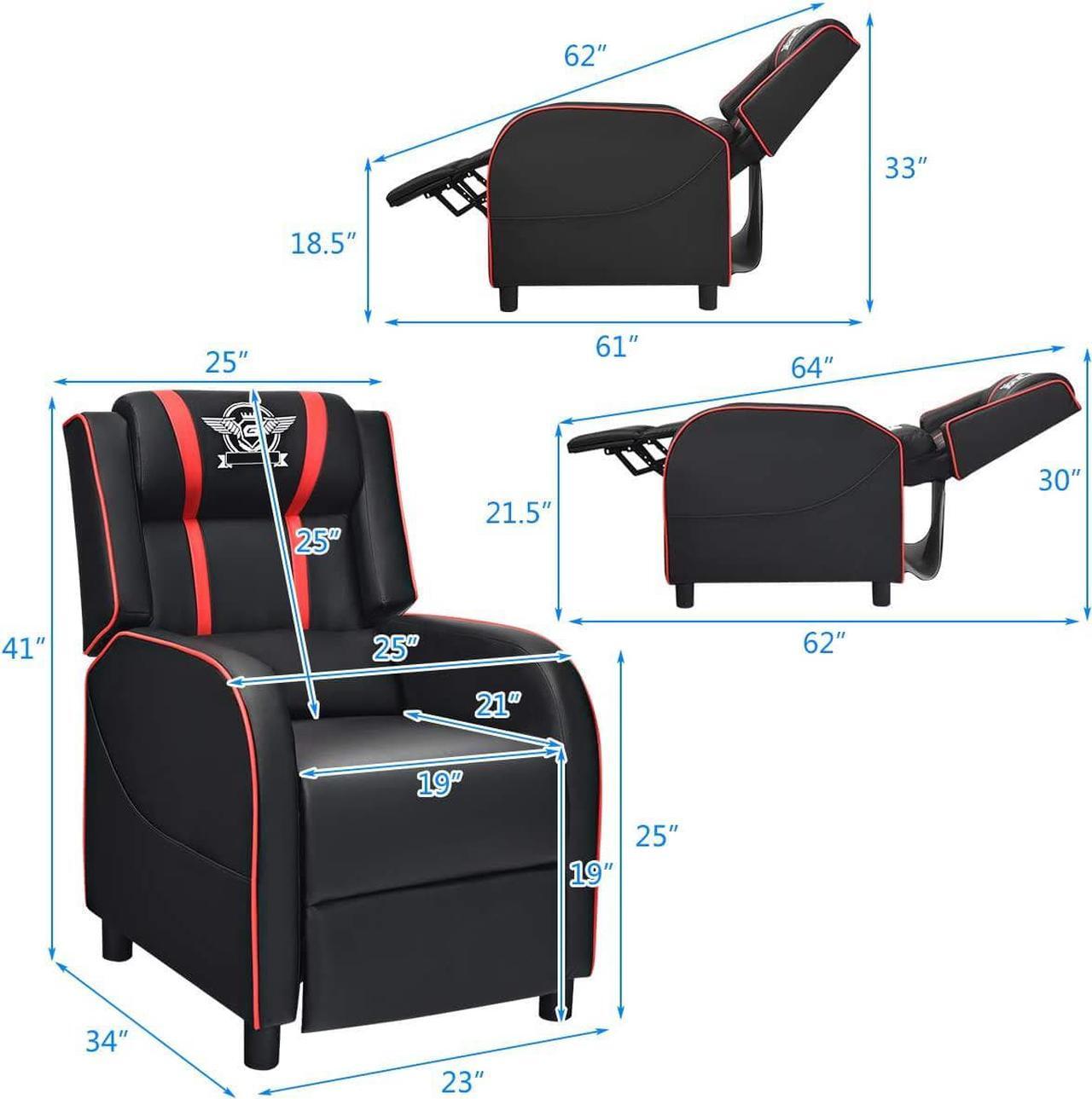 Alt view image 3 of 7 - Giantex Gaming Recliner Chair, Adjustable Massage Gaming Chairs for Adults, Ergonomic Comfortable Lounge Leather Sofa w/Footrest, Remote Control & Side Pocket, Racing Style Single Sofa Recliners, Red