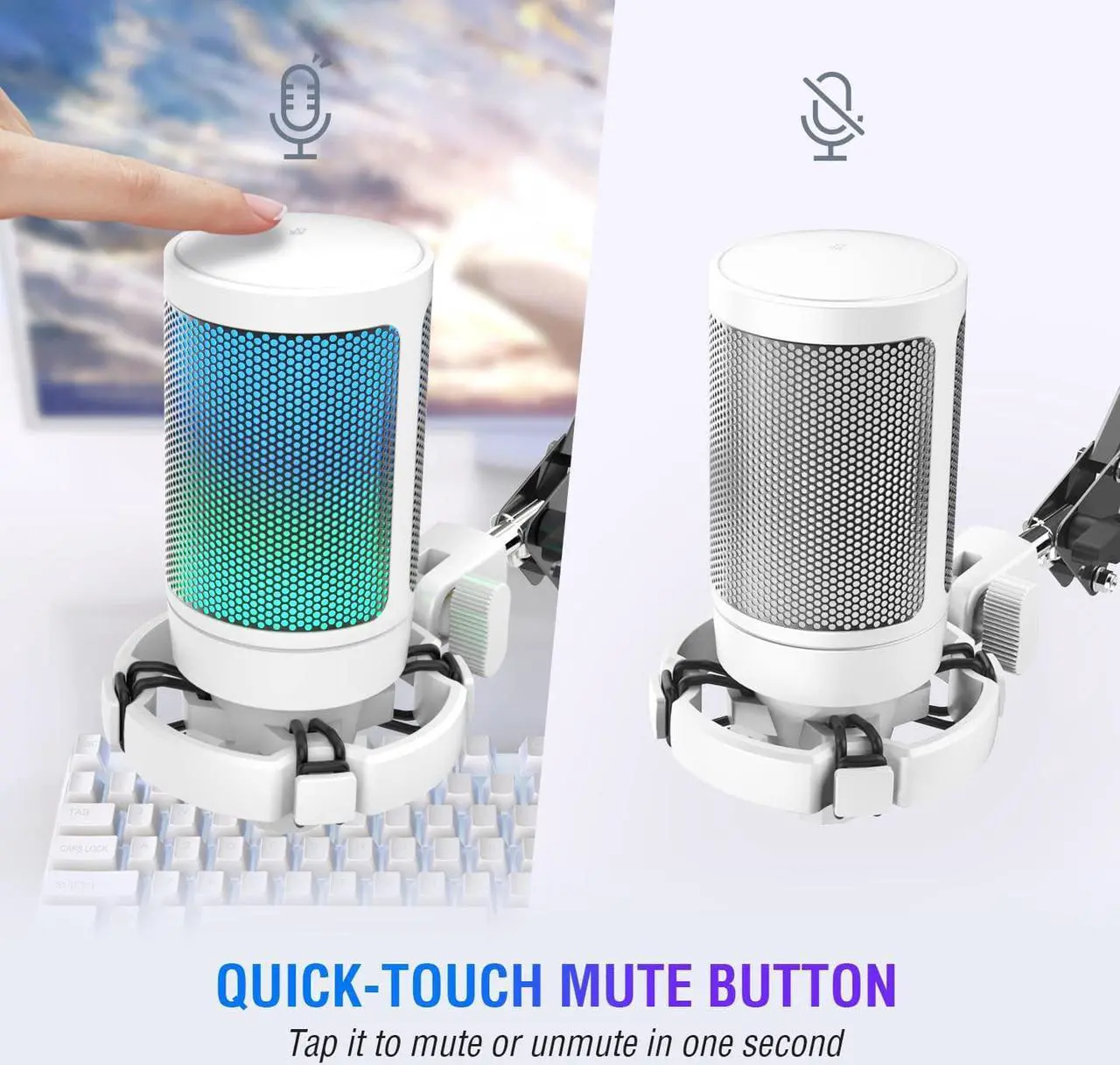 Alt view image 2 of 7 - FIFINE Streaming Gaming USB Microphone Kit, PC Condenser RGB Mic Compatible with PS4/PS5, Plug and Play for Music Recording, Online Game, Discord, Twitch, with Pop Filter, Shock Mount-A6T White