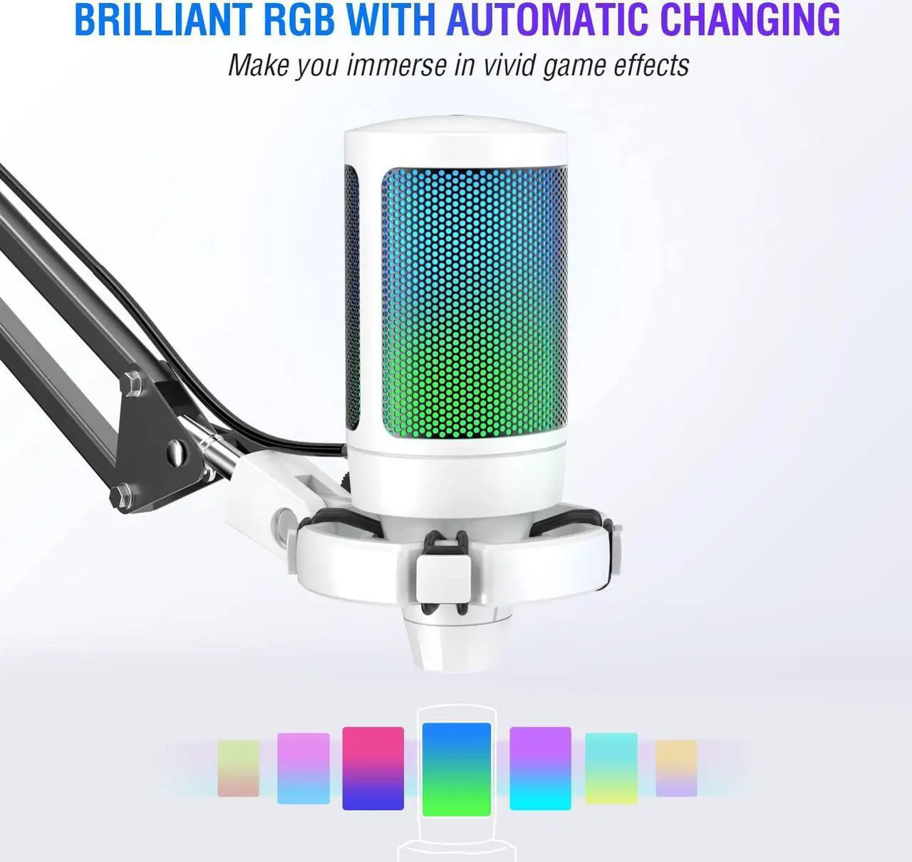 Alt view image 3 of 7 - FIFINE Streaming Gaming USB Microphone Kit, PC Condenser RGB Mic Compatible with PS4/PS5, Plug and Play for Music Recording, Online Game, Discord, Twitch, with Pop Filter, Shock Mount-A6T White