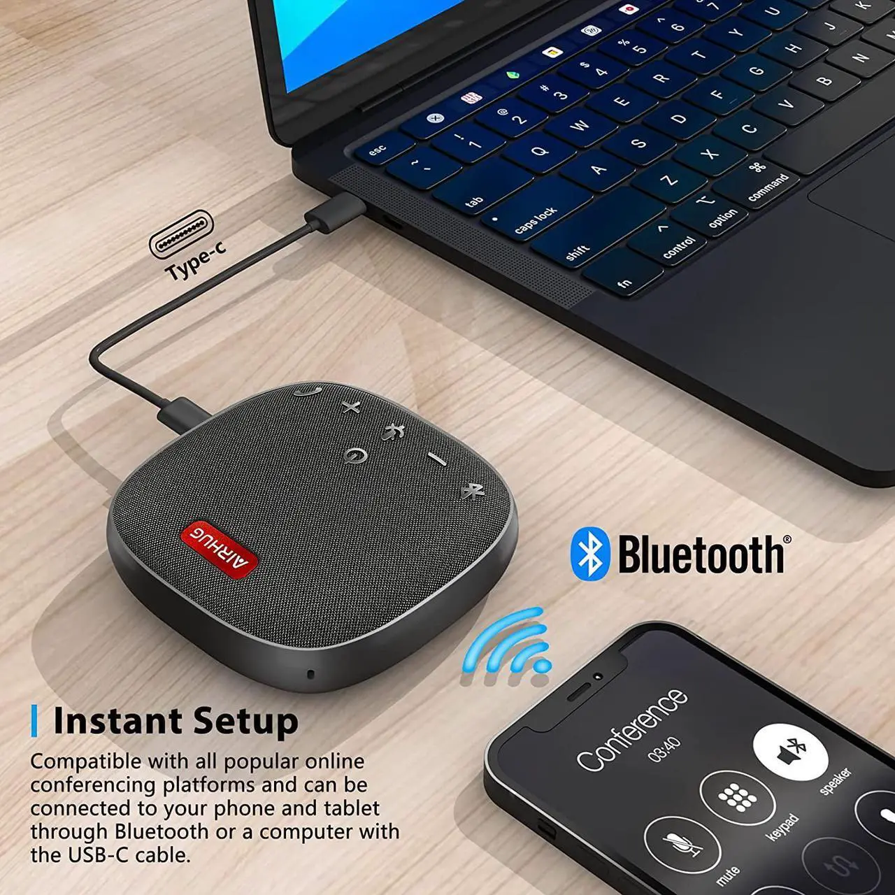 Alt view image 6 of 6 - Bluetooth Speakerphone,6 metes HD Voice Pick Up,Advanced Noise Reduction Algorithm,USB-C Plug & Play,Compatible with Zoom,MS Team,Skype,Webex
