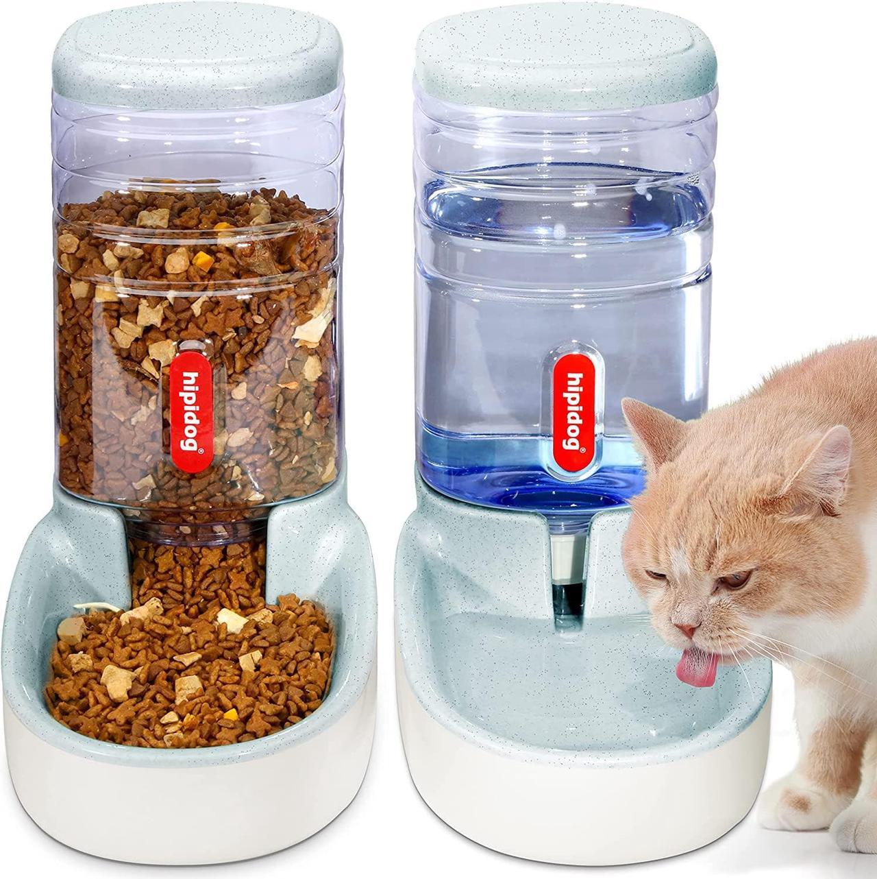 UniqueFit Pets Cats Dogs Automatic Waterer and Food Feeder 3.8 L with 1 Water Dispenser and 1 Pet Automatic Feeder (Light Gray)