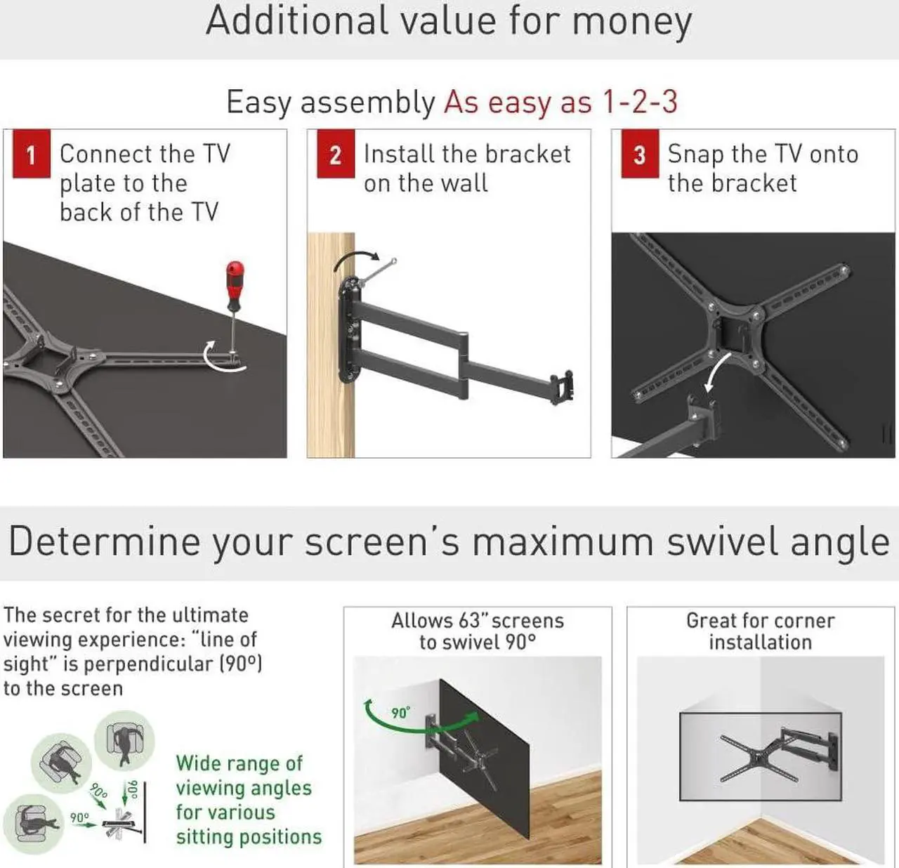 Alt view image 4 of 7 - Barkan Long TV Wall Mount, 13-65 inch Full Motion Articulating - 4 Movement Flat/Curved Screen Bracket, Holds up to 79lbs, Extremely Extendable, Fits LED OLED LCD