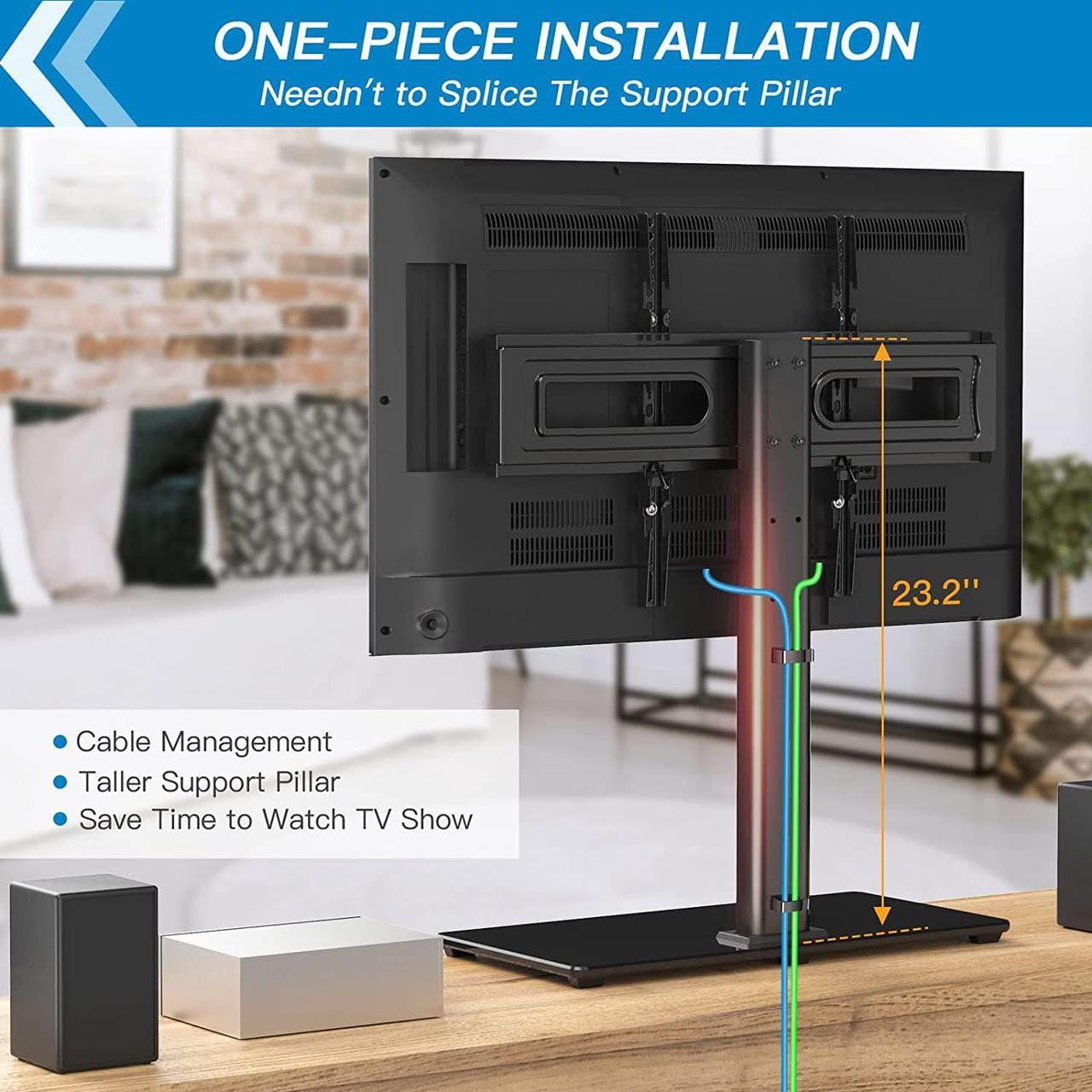 Alt view image 5 of 7 - PERLESMITH Swivel Universal TV Stand Mount for 32-80 Inch LCD OLED Flat/Curved Screen TVs up to 99lbs-Height Adjustable Table Top TV Stand/Base with Tempered Glass Base&Wire Management,VESA 600x400mm