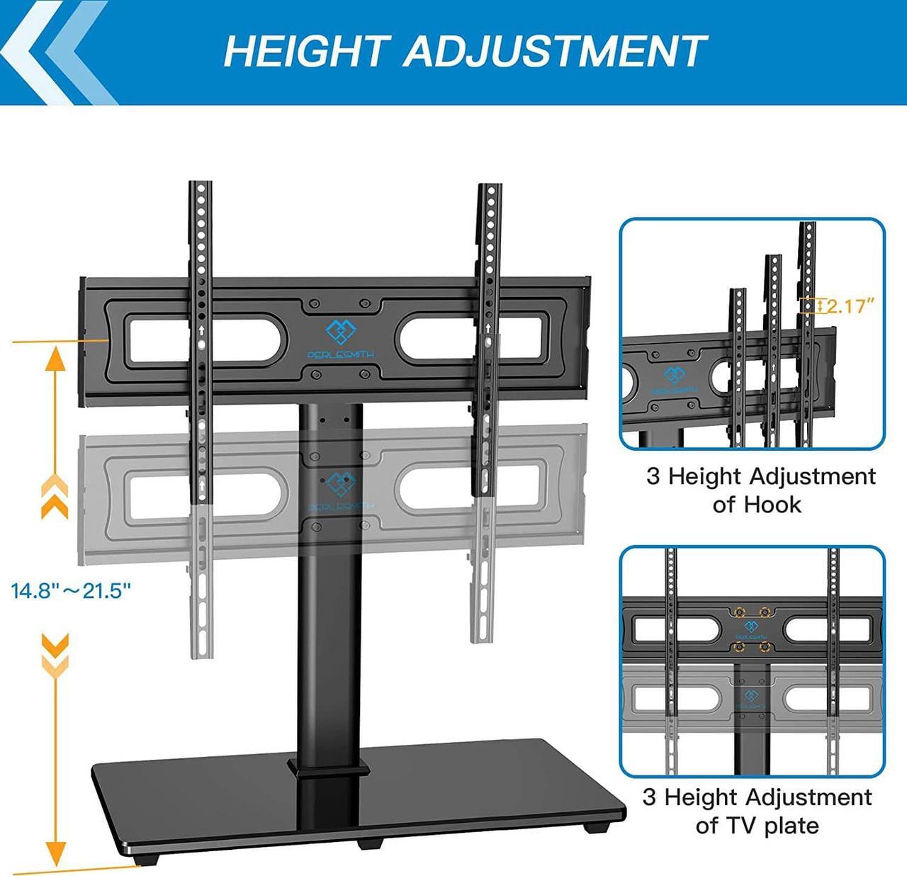 Alt view image 7 of 7 - PERLESMITH Swivel Universal TV Stand Mount for 32-80 Inch LCD OLED Flat/Curved Screen TVs up to 99lbs-Height Adjustable Table Top TV Stand/Base with Tempered Glass Base&Wire Management,VESA 600x400mm