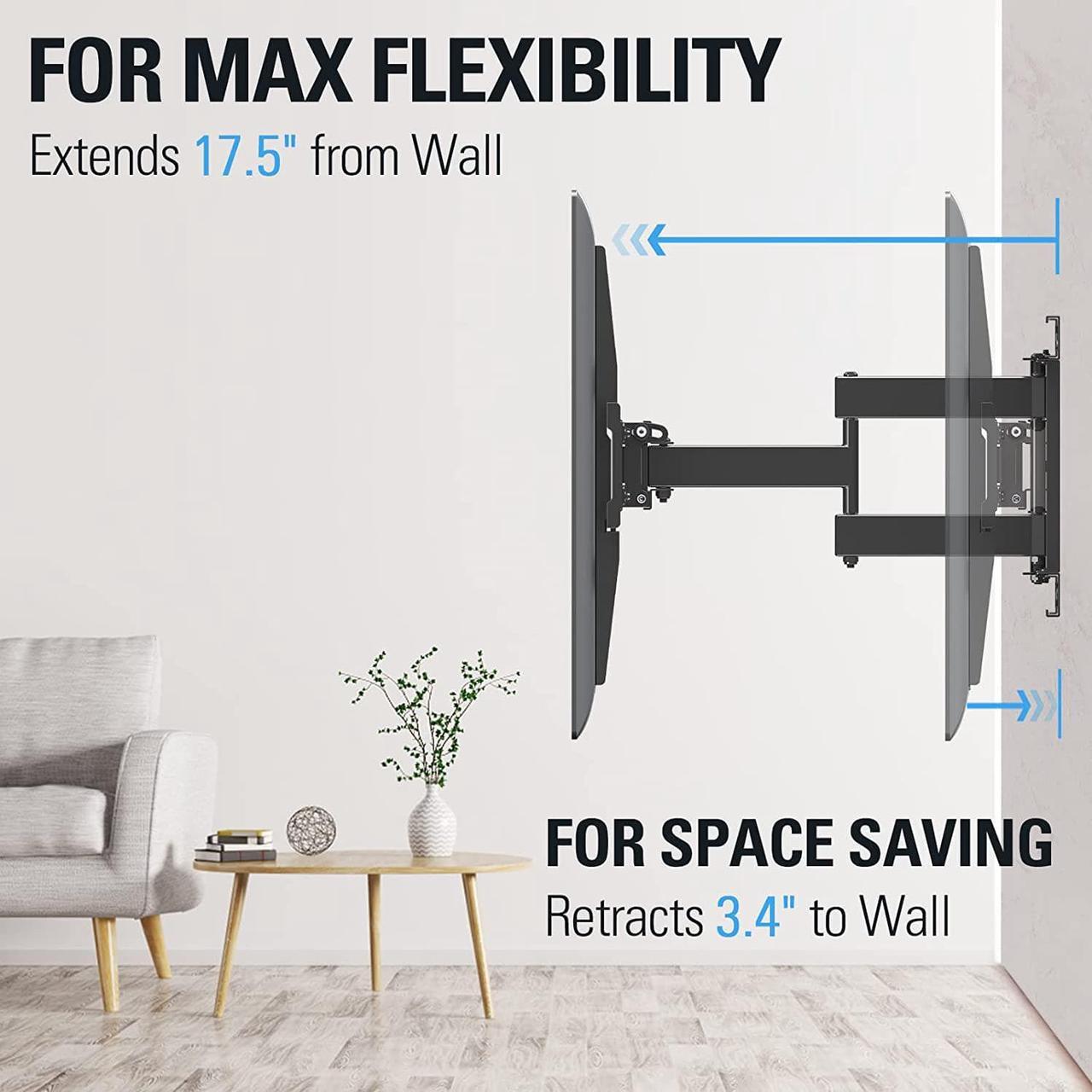 Alt view image 3 of 7 - TV Mount Full Motion TV Wall Mount for Most 32-65 Inch Flat Screen TV, Wall Mount TV Bracket with Dual Arms, Max VESA 400x400mm and 99 LBS, Fits 16", 18", 24" Studs MD2380-24K TV Mounts