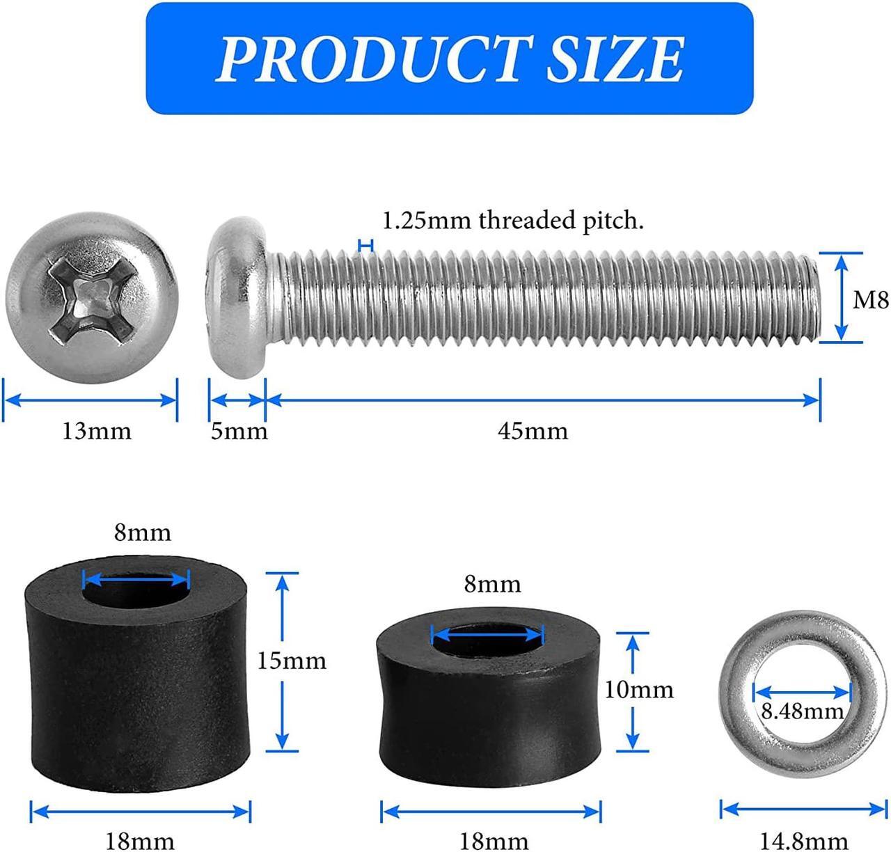 Alt view image 3 of 6 - Wall Mounting Screws Bolts for Samsung TV - M8 x 45mm with 25mm Long Spacers, Solid Screw Bolts Hardware for Mounting Samsung TV, TV Mounting Bolts Work with Samsung 50" 55" 60" 65" 70" 75" 82" TV