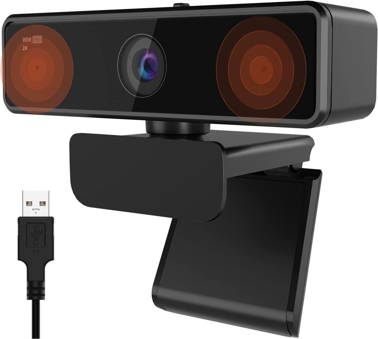 2K Webcam with Microphone, 1080P/60fps, 1440P/30fps, Dual Microphone with Privacy Cover, Wide-Angle USB FHD Web Computer Camera, Plug and Play, for Zoom/Skype/Teams/Webex, Laptop MAC PC Desktop