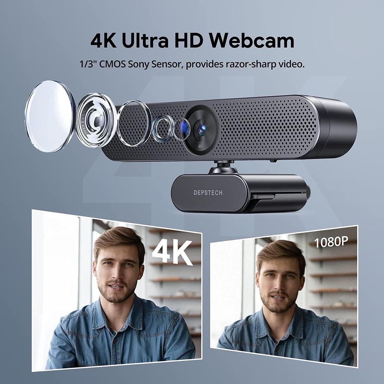 Alt view image 2 of 7 - DEPSTECH Webcam 4K, DW50 Webcam with Remote, Compatible with Sony Sensor, Noise-Canceling Dual Mics Computer Camera, Auto-Focus, Low Light Correction Ideal for Streaming,Teams,OBS, PC,Laptop,Desktop