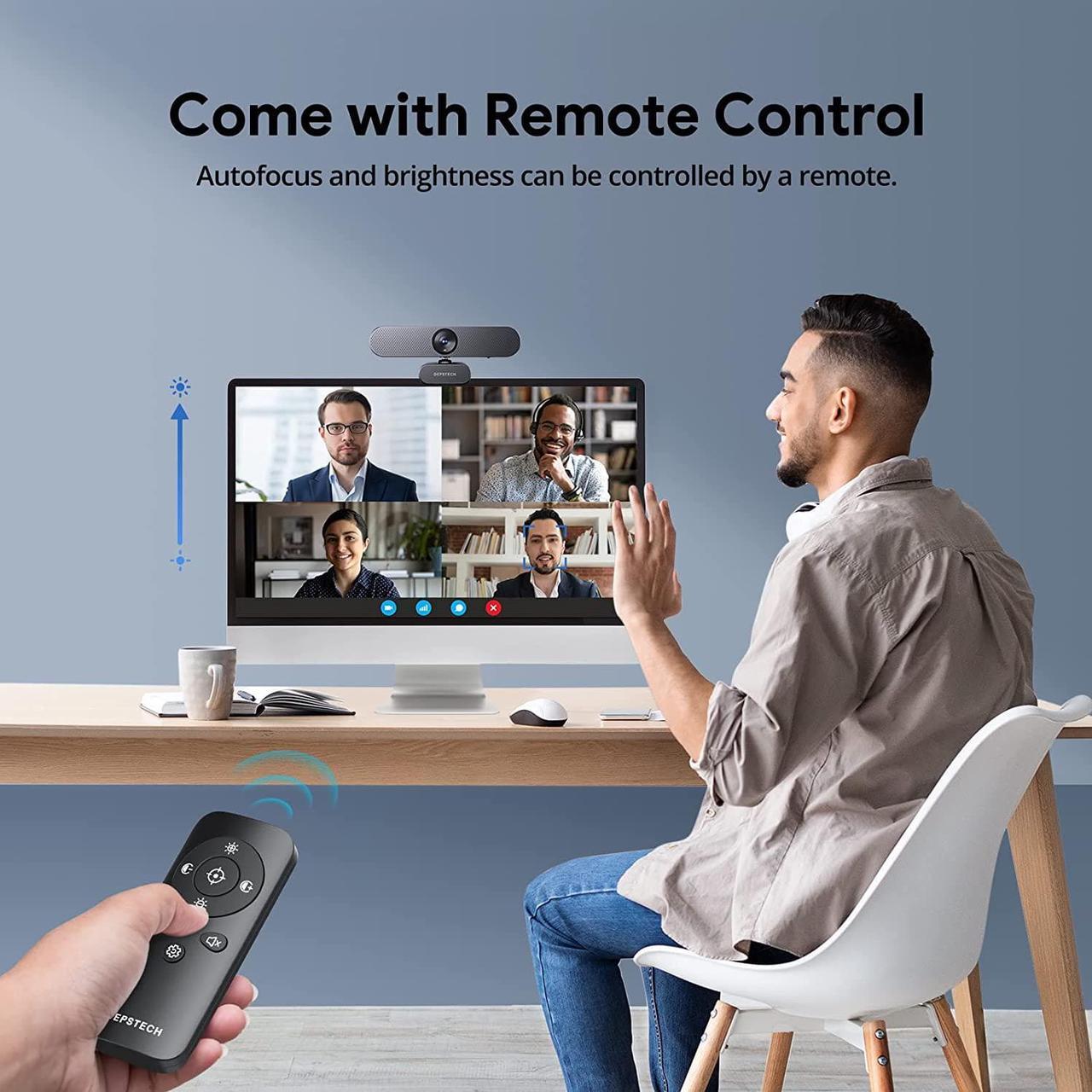 Alt view image 3 of 7 - DEPSTECH Webcam 4K, DW50 Webcam with Remote, Compatible with Sony Sensor, Noise-Canceling Dual Mics Computer Camera, Auto-Focus, Low Light Correction Ideal for Streaming,Teams,OBS, PC,Laptop,Desktop