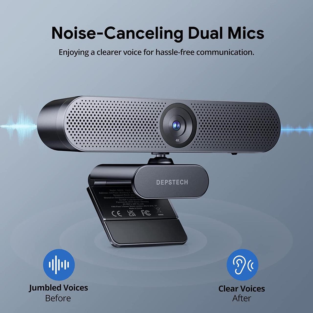 Alt view image 4 of 7 - DEPSTECH Webcam 4K, DW50 Webcam with Remote, Compatible with Sony Sensor, Noise-Canceling Dual Mics Computer Camera, Auto-Focus, Low Light Correction Ideal for Streaming,Teams,OBS, PC,Laptop,Desktop