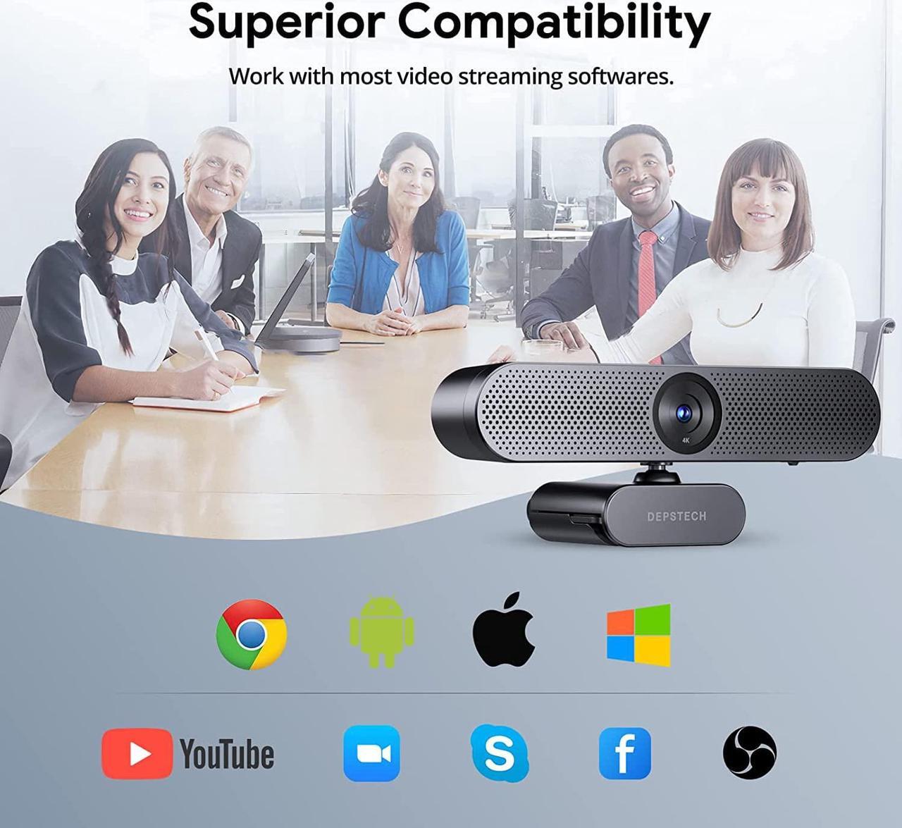 Alt view image 7 of 7 - DEPSTECH Webcam 4K, DW50 Webcam with Remote, Compatible with Sony Sensor, Noise-Canceling Dual Mics Computer Camera, Auto-Focus, Low Light Correction Ideal for Streaming,Teams,OBS, PC,Laptop,Desktop