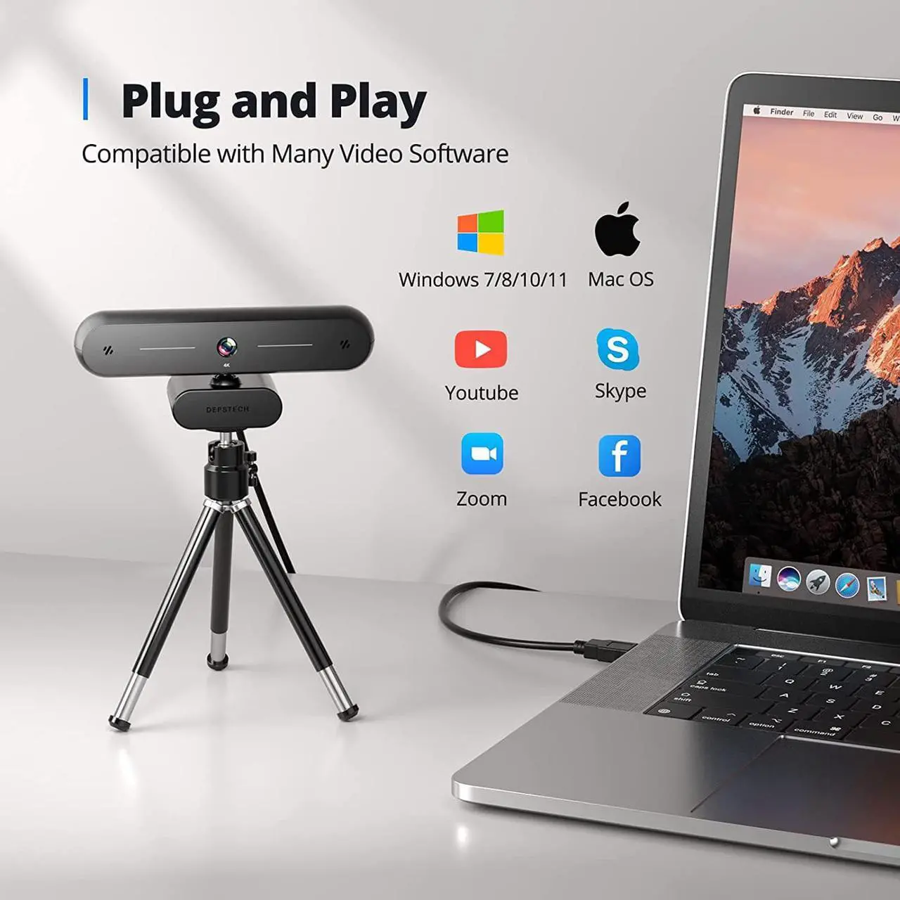 Alt view image 7 of 7 - DEPSTECH 4K Webcam, DW40 Webcam with Microphone Autofocus HD Web Camera with Sony Sensor, Privacy Cover & Tripod, Plug and Play USB 8MP Camera Computer Streaming Webcam for Laptop PC/Video Call/Zoom