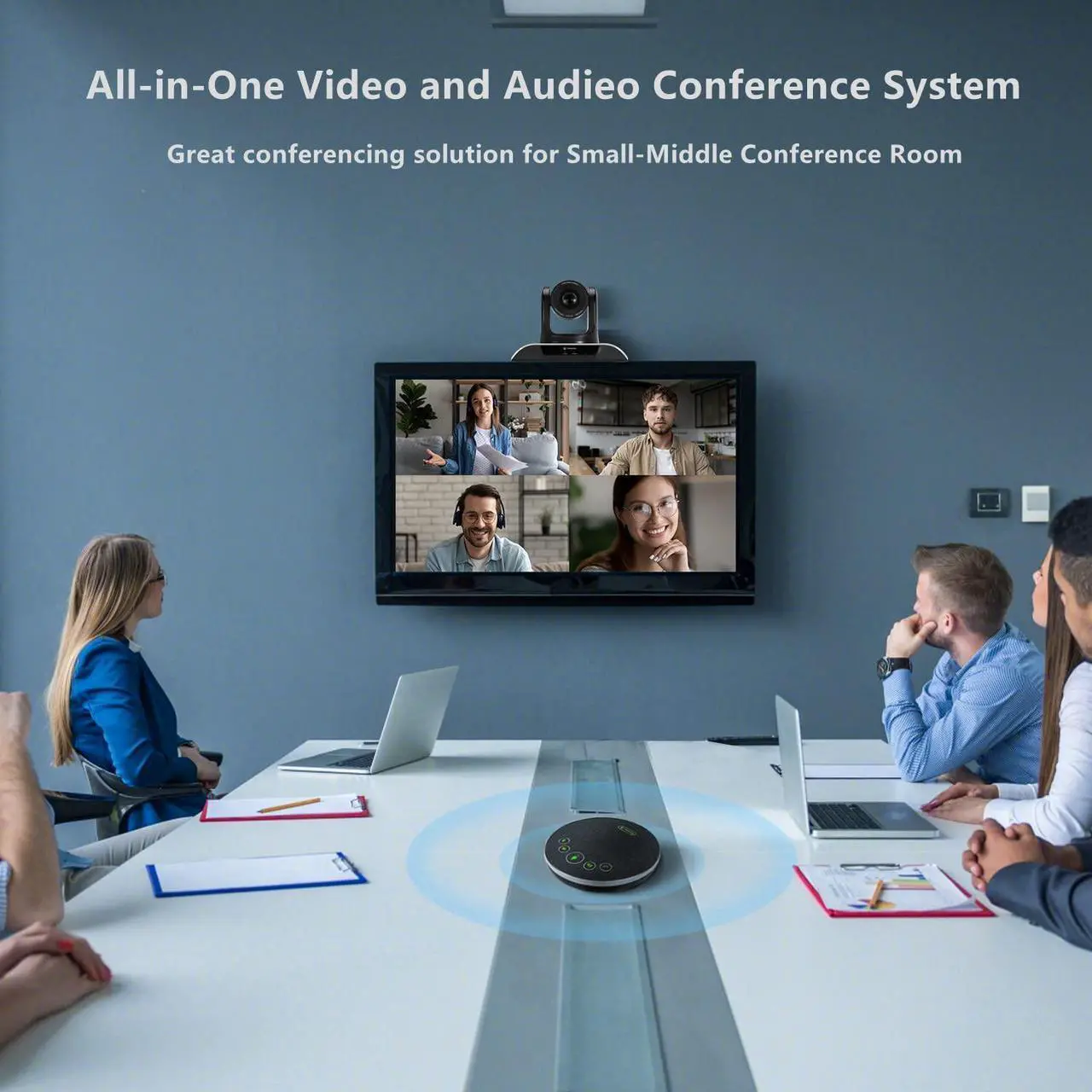 Alt view image 4 of 7 - TONGVEO All-in-One Conference Room Camera System, Video Conferencing System Bundle HD 1080P 3X Optical Zoom PTZ Camera and Bluetooth Conference Speakerphone with Microphones