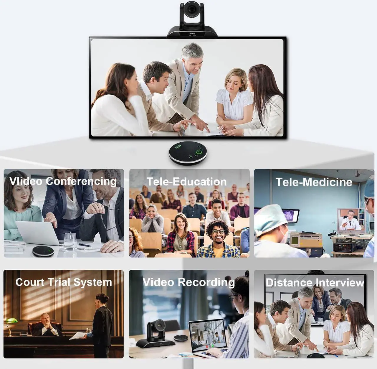 Alt view image 7 of 7 - TONGVEO All-in-One Conference Room Camera System, Video Conferencing System Bundle HD 1080P 3X Optical Zoom PTZ Camera and Bluetooth Conference Speakerphone with Microphones