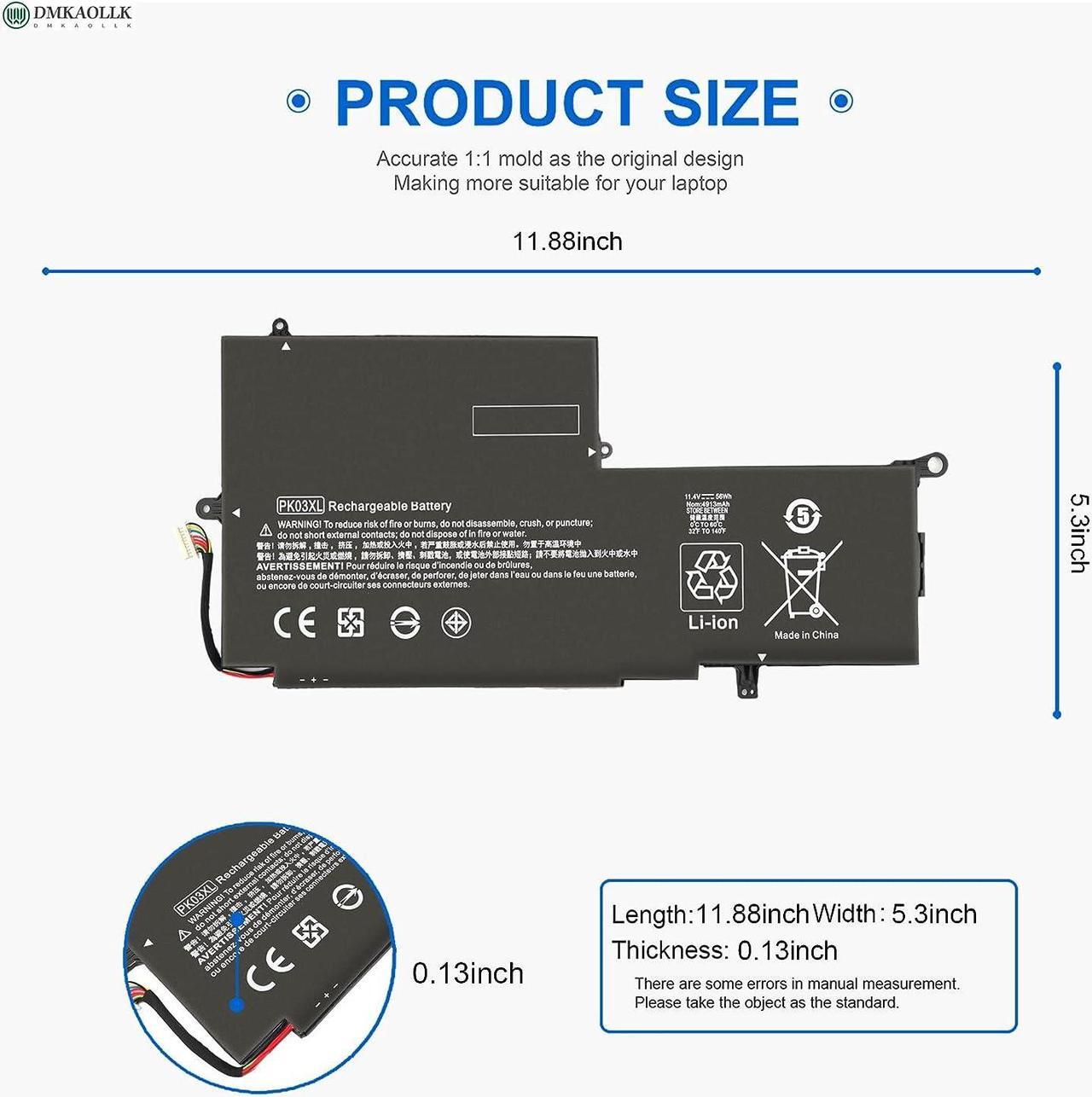 Alt view image 4 of 7 - PK03XL 789116-005 788237-2c3 Battery for HP Spectre X360 13-4002dx 13-4003dx 13-4005dx 13-4001dx 13-4100dx 13-4101dx 13-4102dx 13-4103dx 13-4110dx 13-4116dx 13-4193dx 13-4125nr 13t-4000 13-y023cl