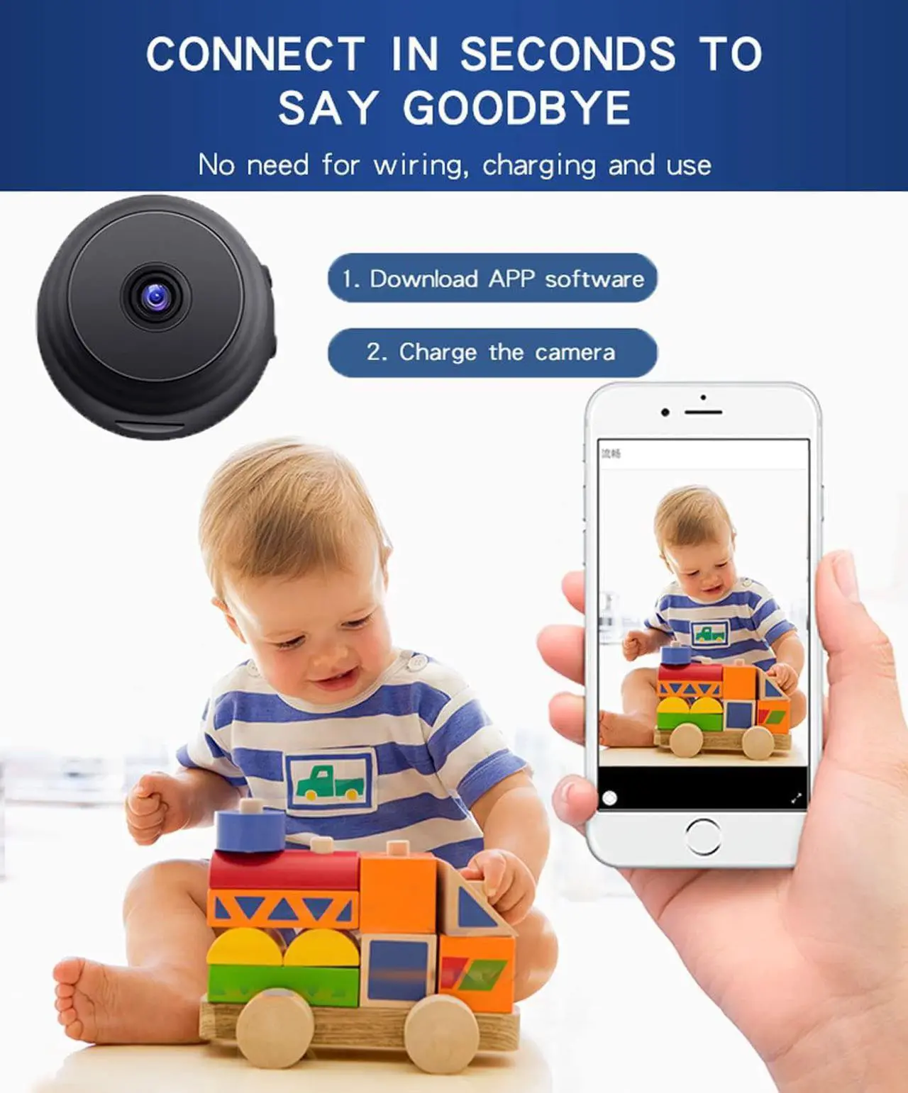 Alt view image 5 of 7 - Mini Camera Hidden Camera 1080p HD with Video Live Feed WiFi, Portable Night Vision Nanny Cam Home Security Surveillance Baby Monitor, Outdoor Monitor for Pets