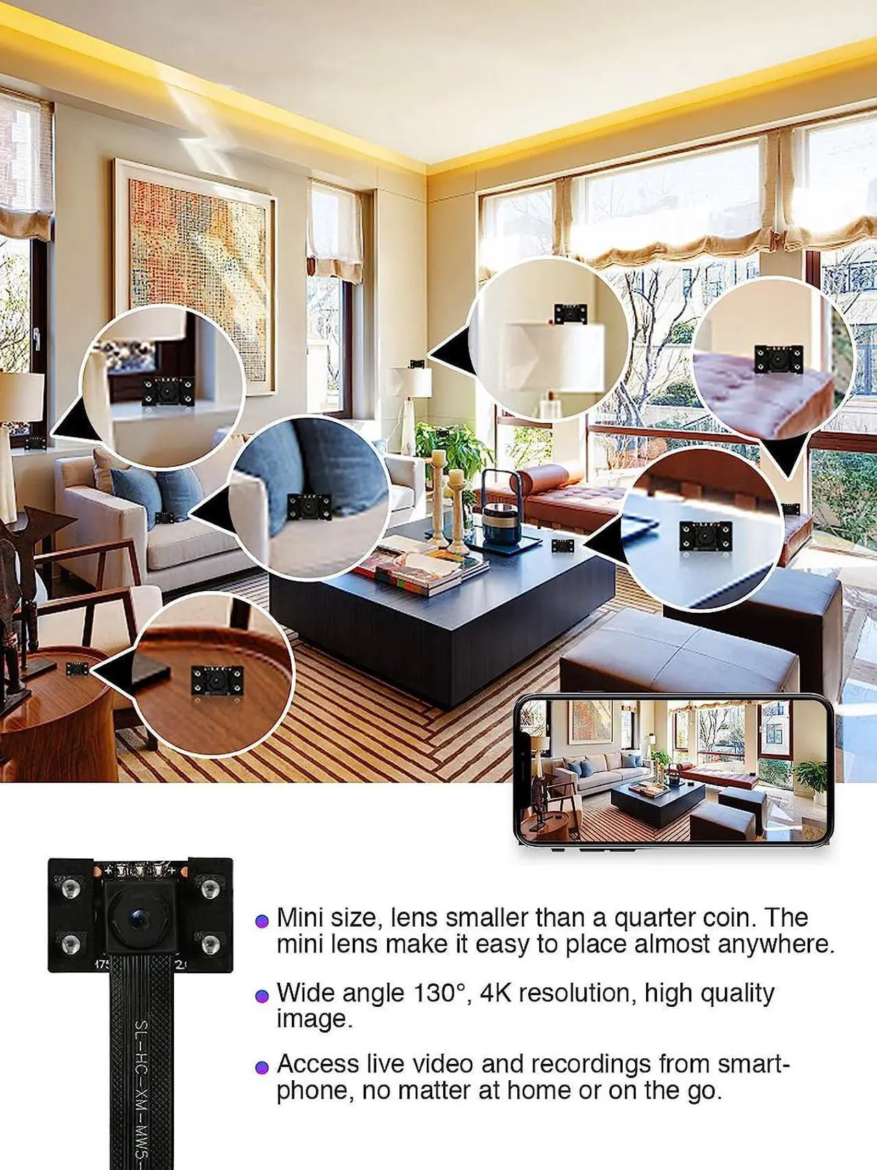 Alt view image 2 of 7 - WiFi Hidden Camera 4K Ultra HD, Small Wireless Small Nanny Cam for Home Security, Cam Indoor, Motion Detection, Night Vision, Battery, Phone App, NO Audio, 5