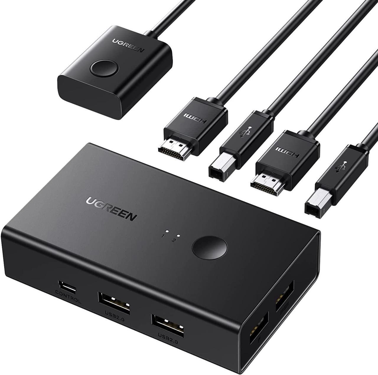 Main image of UGREEN KVM Switch, HDMI USB KVM Switcher with Desktop Control for 2 Computers Share Keyboard Mouse Printer and One HD 4K Monitor, Support 4K@60Hz 3D HDR, with 2 USB 2.0 Cables and 2 HDMI 2.0 Cables