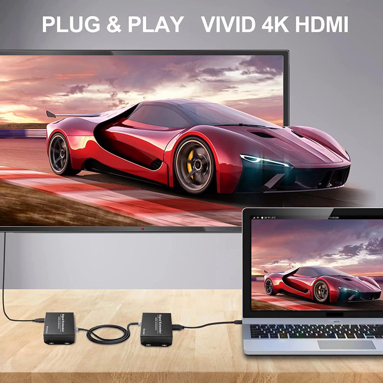 Alt view image 2 of 7 - 4K HDMI KVM USB Extender Over Cat5e/6/7 up to 120M(394ft), KVM Extender Over IP Zero Latency Support All System, Plug & Play, 4 Ports USB2.0